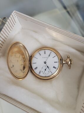 Elgin 1904 Women's Gold Stamped Pocket Watch with White Dial